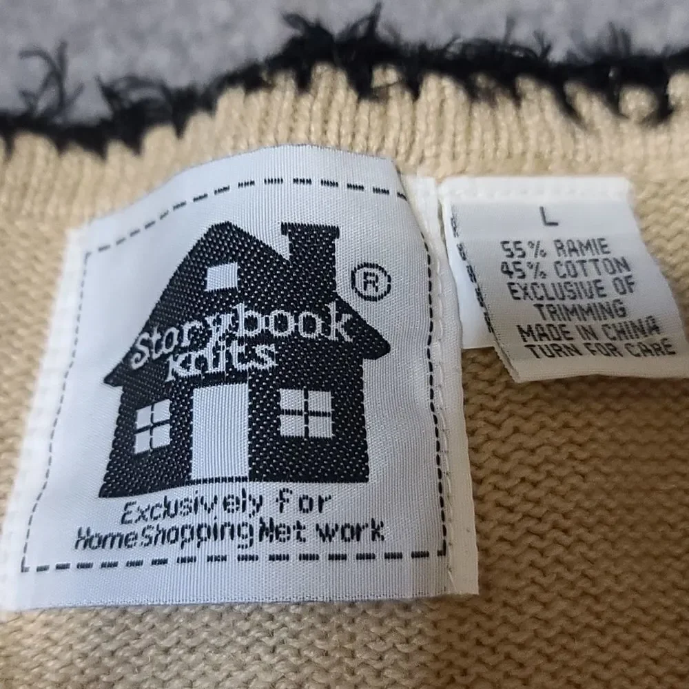 Storybook Knits Tiger Embroidered Zipper Front Cardigan Large